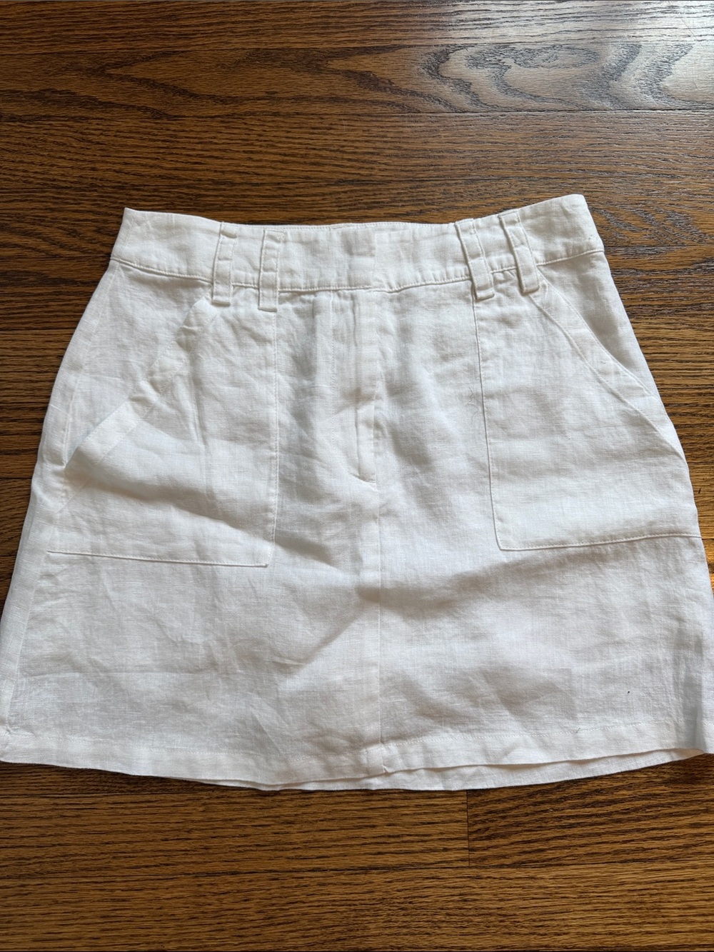 Quince White Linen Mini Skirt with Front Pockets